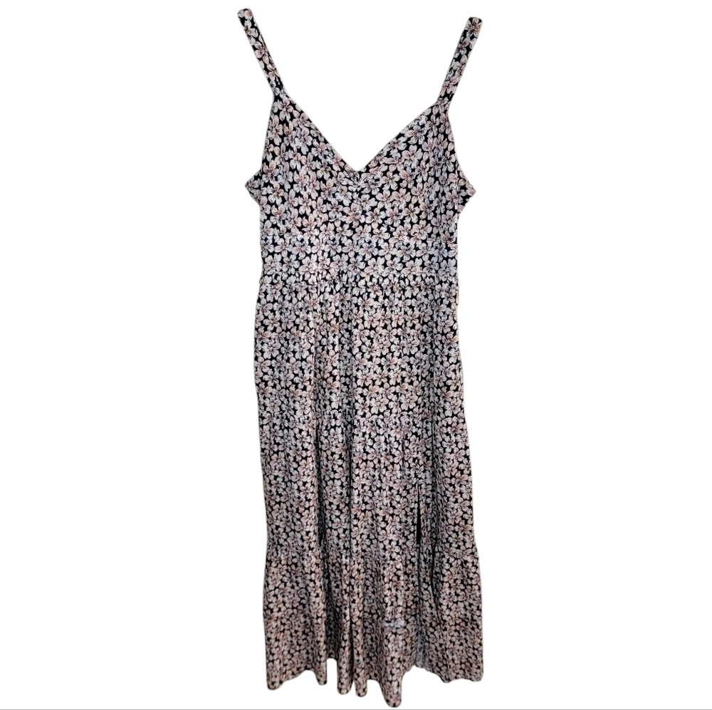Paige Colorful Floral Spaghetti Strap Midi Dress with Tiered Hem Size Small